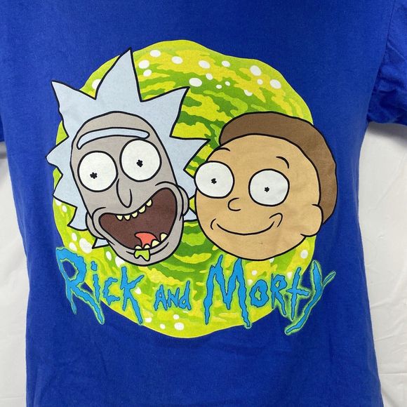 Rick & Morty Men's Small Blue Short Sleeve Adult Swim Cartoon Graphic T Shirt - Picture 3 of 9